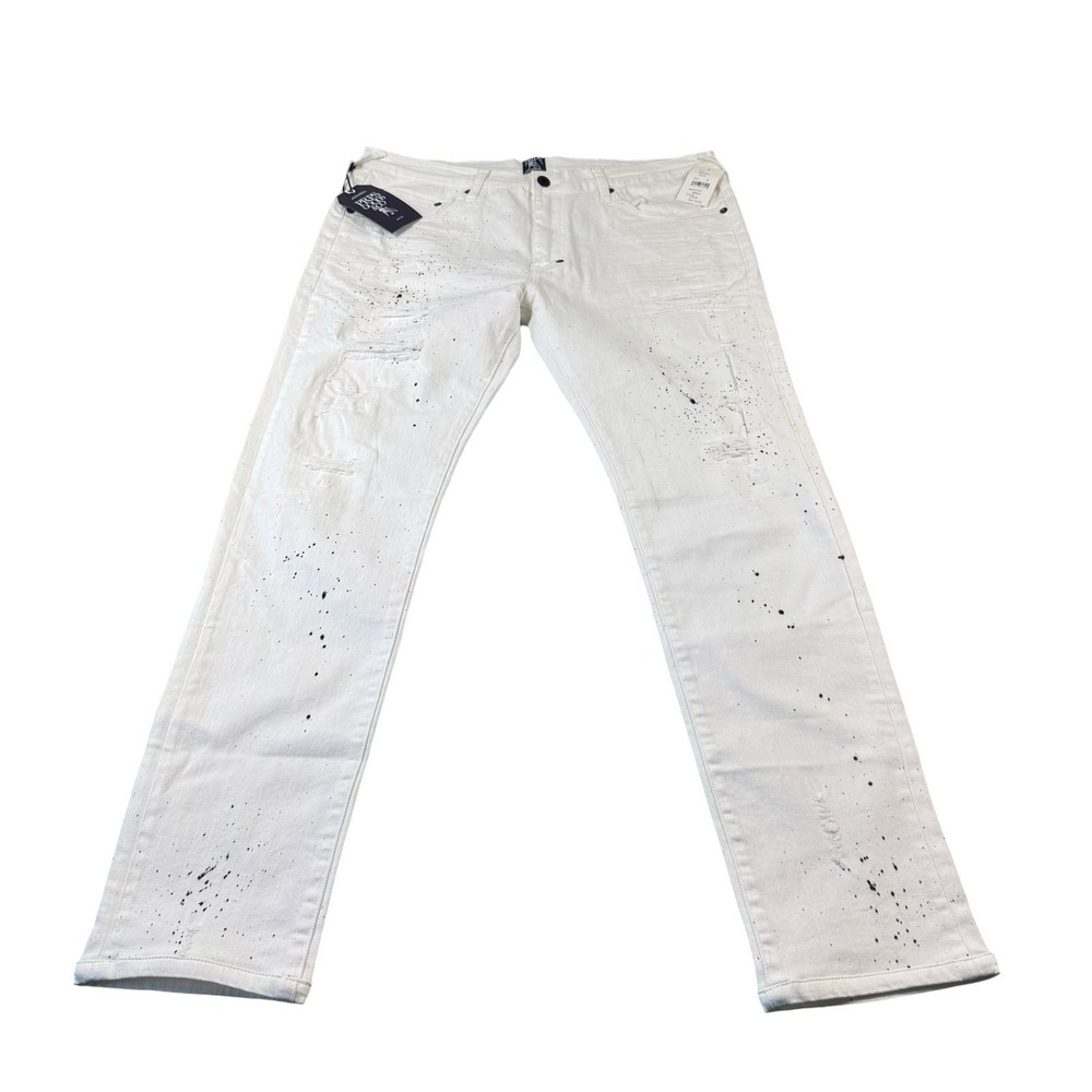 PRPS Windsor White Black Paint Splatter Tapered‎ Skinny Stretch Jeans Size 36x30